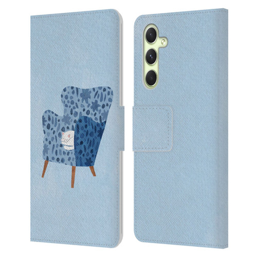 Planet Cat Arm Chair Cornflower Chair Cat Leather Book Wallet Case Cover For Samsung Galaxy A54 5G
