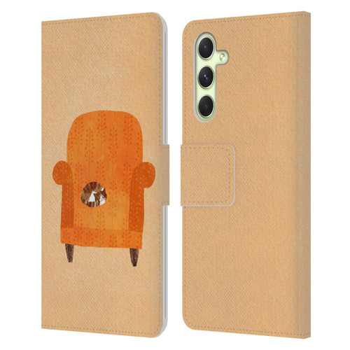 Planet Cat Arm Chair Orange Chair Cat Leather Book Wallet Case Cover For Samsung Galaxy A54 5G