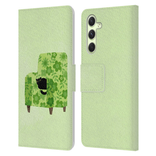 Planet Cat Arm Chair Pear Green Chair Cat Leather Book Wallet Case Cover For Samsung Galaxy A54 5G