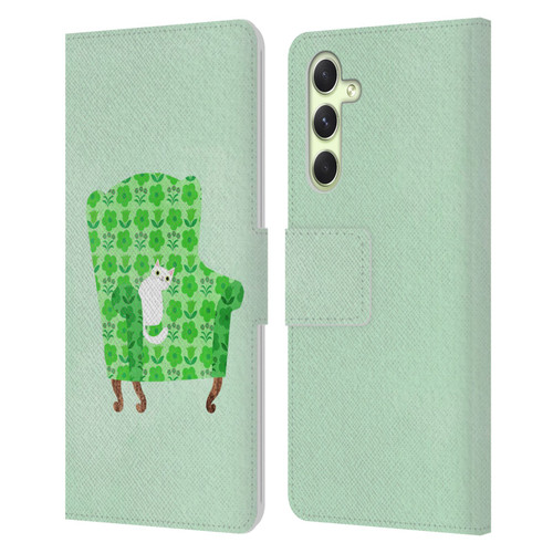 Planet Cat Arm Chair Spring Green Chair Cat Leather Book Wallet Case Cover For Samsung Galaxy A54 5G