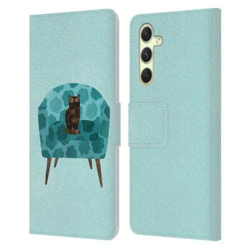 Planet Cat Arm Chair Teal Chair Cat Leather Book Wallet Case Cover For Samsung Galaxy A54 5G