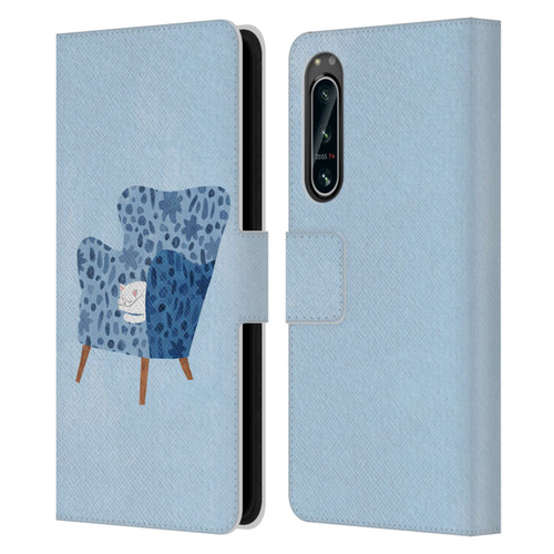 Planet Cat Arm Chair Cornflower Chair Cat Leather Book Wallet Case Cover For Sony Xperia 5 IV