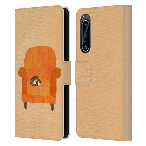 Planet Cat Arm Chair Orange Chair Cat Leather Book Wallet Case Cover For Sony Xperia 5 IV