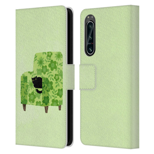 Planet Cat Arm Chair Pear Green Chair Cat Leather Book Wallet Case Cover For Sony Xperia 5 IV