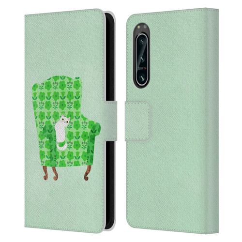 Planet Cat Arm Chair Spring Green Chair Cat Leather Book Wallet Case Cover For Sony Xperia 5 IV