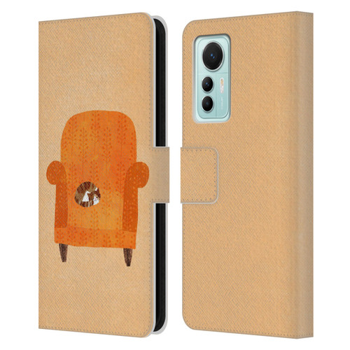 Planet Cat Arm Chair Orange Chair Cat Leather Book Wallet Case Cover For Xiaomi 12 Lite