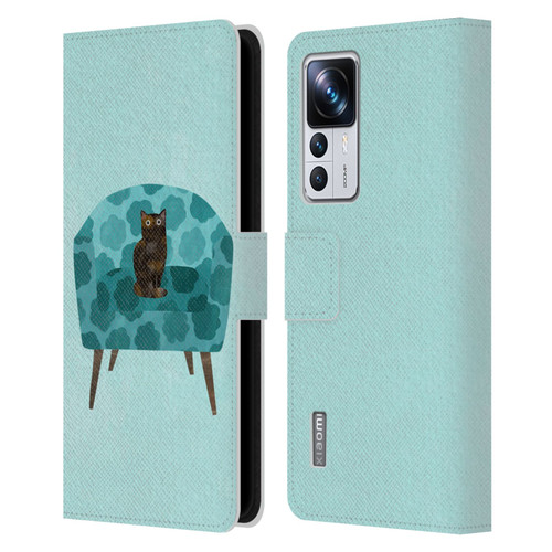 Planet Cat Arm Chair Teal Chair Cat Leather Book Wallet Case Cover For Xiaomi 12T Pro