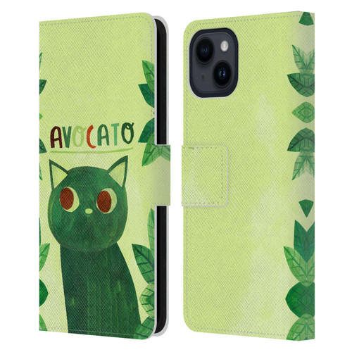 Planet Cat Puns Avocato Leather Book Wallet Case Cover For Apple iPhone 15