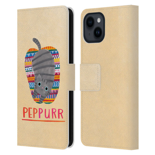 Planet Cat Puns Peppur Leather Book Wallet Case Cover For Apple iPhone 15