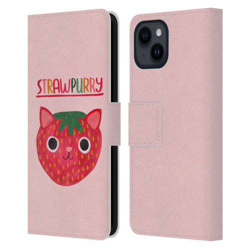 Planet Cat Puns Strawpurry Leather Book Wallet Case Cover For Apple iPhone 15