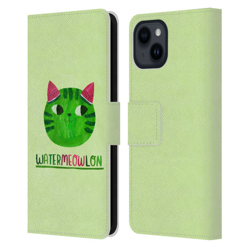 Planet Cat Puns Watermeowlon Leather Book Wallet Case Cover For Apple iPhone 15