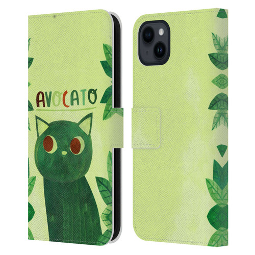 Planet Cat Puns Avocato Leather Book Wallet Case Cover For Apple iPhone 15 Plus
