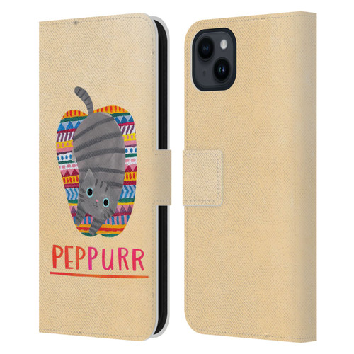 Planet Cat Puns Peppur Leather Book Wallet Case Cover For Apple iPhone 15 Plus
