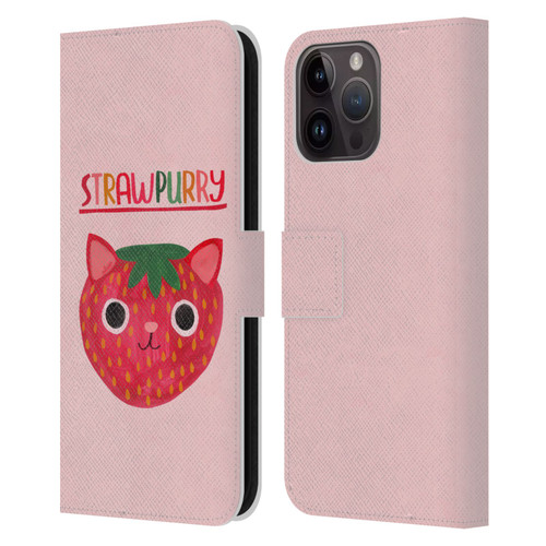 Planet Cat Puns Strawpurry Leather Book Wallet Case Cover For Apple iPhone 15 Pro Max