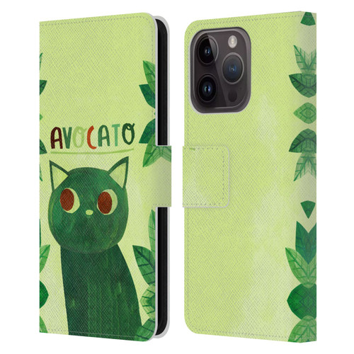 Planet Cat Puns Avocato Leather Book Wallet Case Cover For Apple iPhone 15 Pro