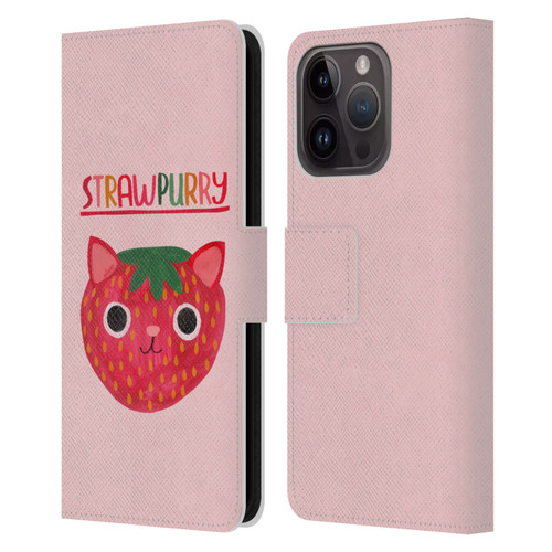 Planet Cat Puns Strawpurry Leather Book Wallet Case Cover For Apple iPhone 15 Pro