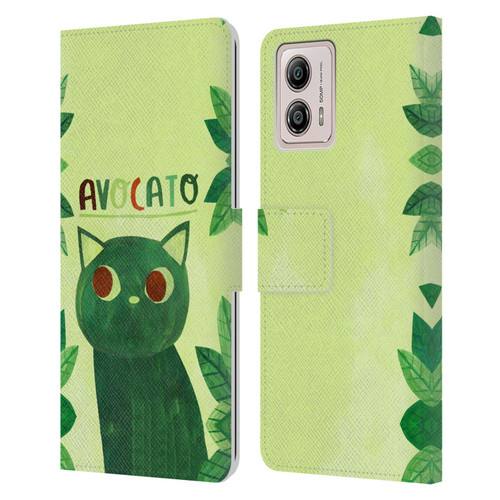 Planet Cat Puns Avocato Leather Book Wallet Case Cover For Motorola Moto G53 5G