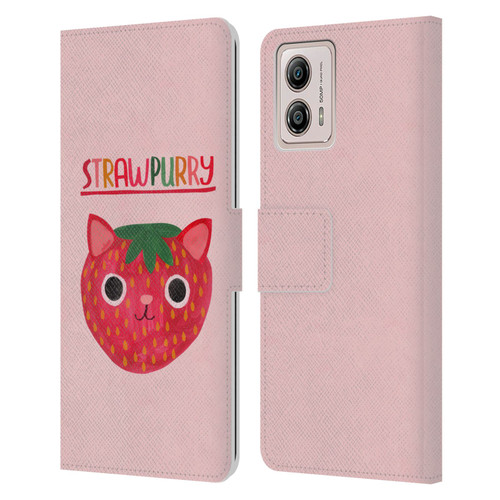 Planet Cat Puns Strawpurry Leather Book Wallet Case Cover For Motorola Moto G53 5G