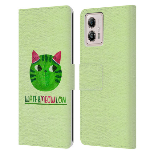 Planet Cat Puns Watermeowlon Leather Book Wallet Case Cover For Motorola Moto G53 5G