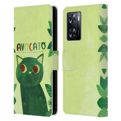 Planet Cat Puns Avocato Leather Book Wallet Case Cover For OPPO A57s
