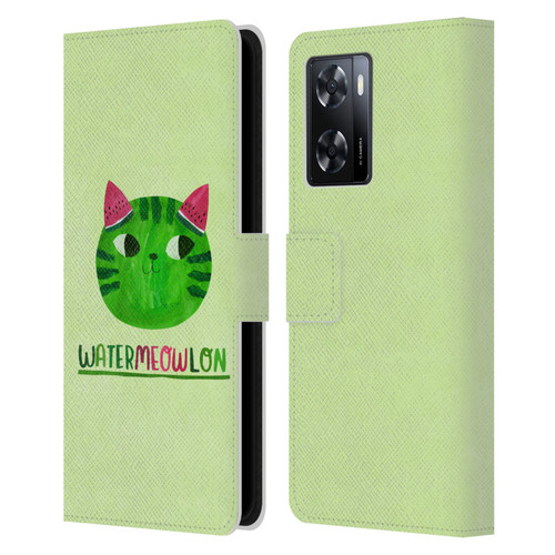 Planet Cat Puns Watermeowlon Leather Book Wallet Case Cover For OPPO A57s