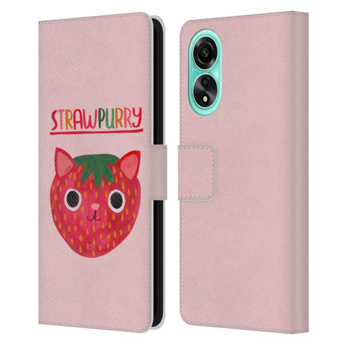 Planet Cat Puns Strawpurry Leather Book Wallet Case Cover For OPPO A78 4G