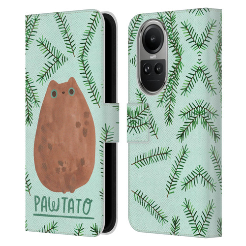 Planet Cat Puns Pawtato Leather Book Wallet Case Cover For OPPO Reno10 5G / Reno10 Pro 5G