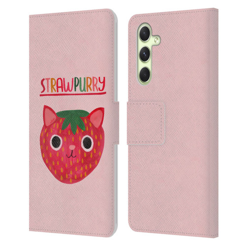 Planet Cat Puns Strawpurry Leather Book Wallet Case Cover For Samsung Galaxy A54 5G