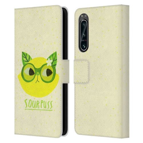 Planet Cat Puns Sour Puss Leather Book Wallet Case Cover For Sony Xperia 5 IV