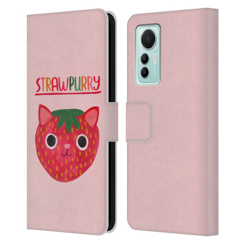 Planet Cat Puns Strawpurry Leather Book Wallet Case Cover For Xiaomi 12 Lite