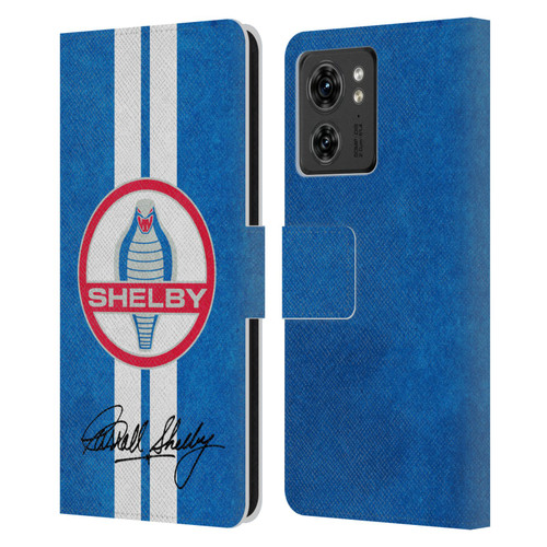Shelby Logos Distressed Blue Leather Book Wallet Case Cover For Motorola Moto Edge 40