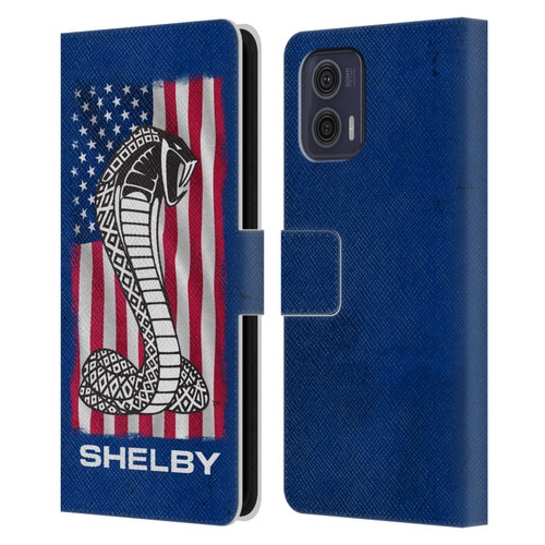 Shelby Logos American Flag Leather Book Wallet Case Cover For Motorola Moto G73 5G