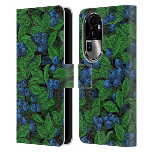 Katerina Kirilova Fruits & Foliage Patterns Blueberries Leather Book Wallet Case Cover For OPPO Reno10 Pro+