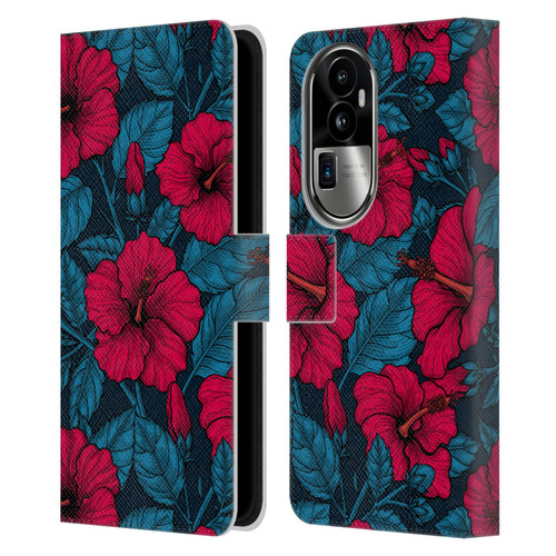 Katerina Kirilova Floral Patterns Red Hibiscus Leather Book Wallet Case Cover For OPPO Reno10 Pro+