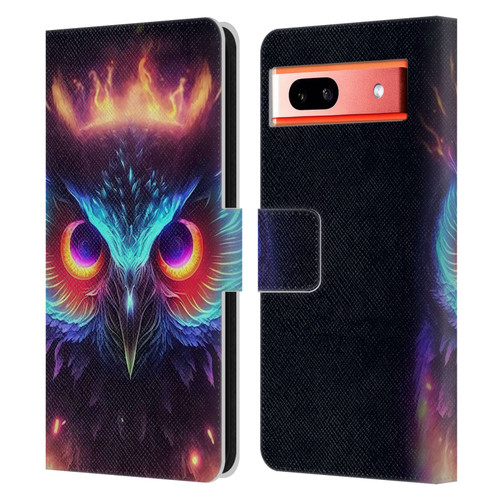 Wumples Cosmic Animals Owl Leather Book Wallet Case Cover For Google Pixel 7a