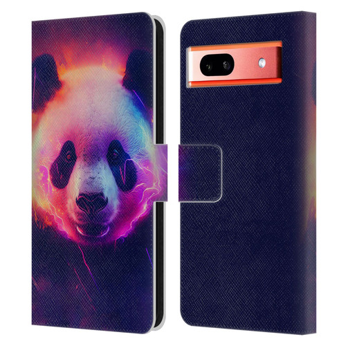 Wumples Cosmic Animals Panda Leather Book Wallet Case Cover For Google Pixel 7a