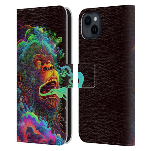 Wumples Cosmic Animals Clouded Monkey Leather Book Wallet Case Cover For Apple iPhone 15 Plus