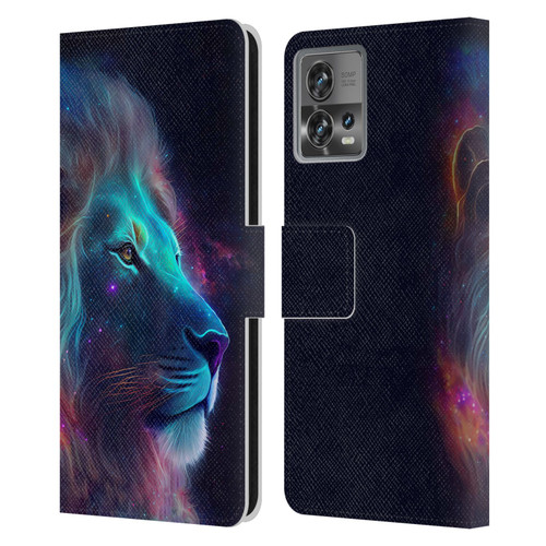 Wumples Cosmic Animals Lion Leather Book Wallet Case Cover For Motorola Moto Edge 30 Fusion