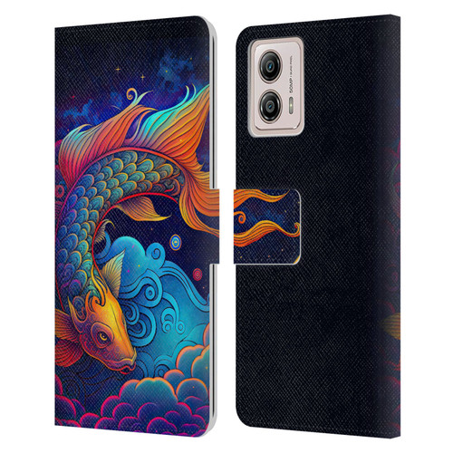 Wumples Cosmic Animals Clouded Koi Fish Leather Book Wallet Case Cover For Motorola Moto G53 5G
