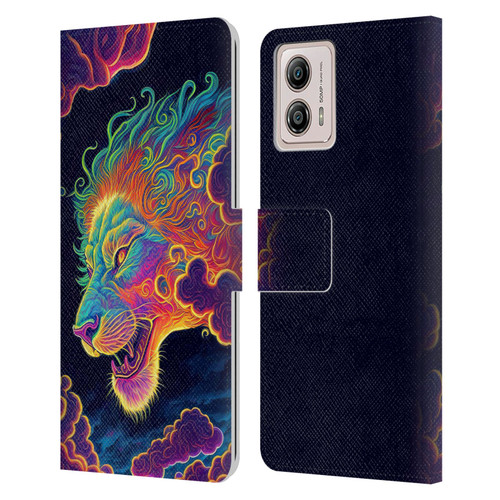 Wumples Cosmic Animals Clouded Lion Leather Book Wallet Case Cover For Motorola Moto G53 5G