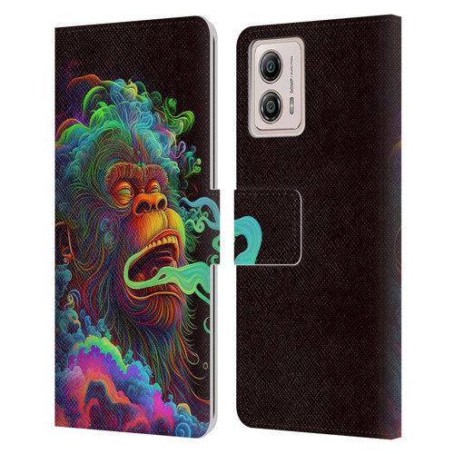 Wumples Cosmic Animals Clouded Monkey Leather Book Wallet Case Cover For Motorola Moto G53 5G
