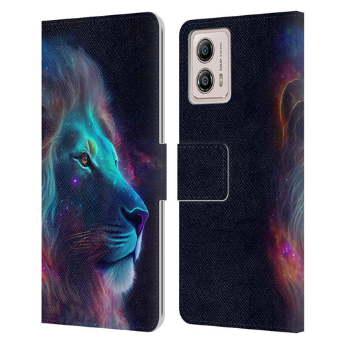 Wumples Cosmic Animals Lion Leather Book Wallet Case Cover For Motorola Moto G53 5G