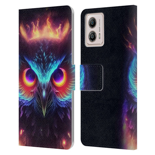 Wumples Cosmic Animals Owl Leather Book Wallet Case Cover For Motorola Moto G53 5G