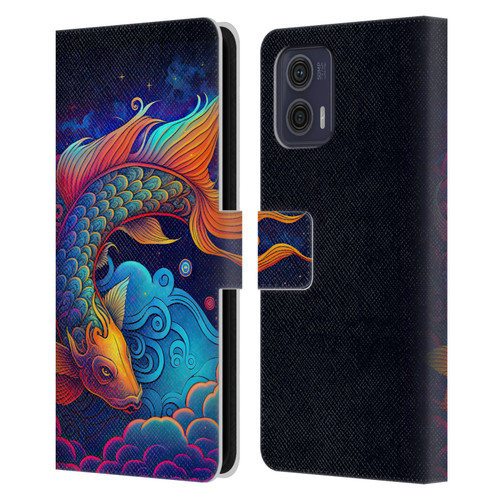 Wumples Cosmic Animals Clouded Koi Fish Leather Book Wallet Case Cover For Motorola Moto G73 5G