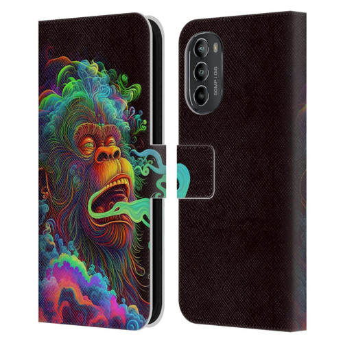 Wumples Cosmic Animals Clouded Monkey Leather Book Wallet Case Cover For Motorola Moto G82 5G