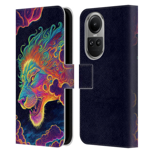 Wumples Cosmic Animals Clouded Lion Leather Book Wallet Case Cover For OPPO Reno10 5G / Reno10 Pro 5G