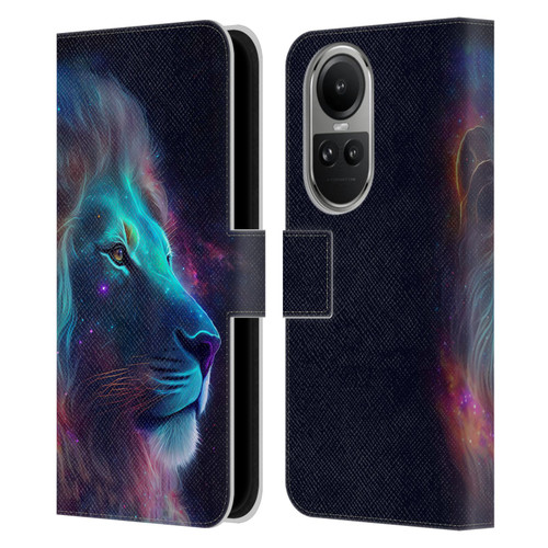 Wumples Cosmic Animals Lion Leather Book Wallet Case Cover For OPPO Reno10 5G / Reno10 Pro 5G