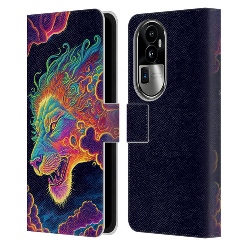 Wumples Cosmic Animals Clouded Lion Leather Book Wallet Case Cover For OPPO Reno10 Pro+