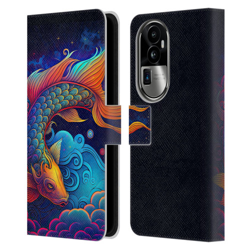 Wumples Cosmic Animals Clouded Koi Fish Leather Book Wallet Case Cover For OPPO Reno10 Pro+