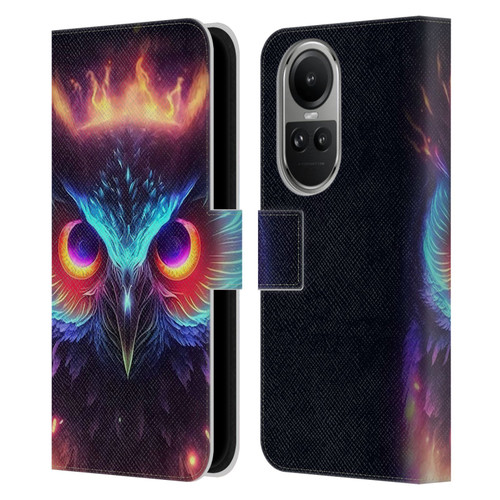 Wumples Cosmic Animals Owl Leather Book Wallet Case Cover For OPPO Reno10 5G / Reno10 Pro 5G